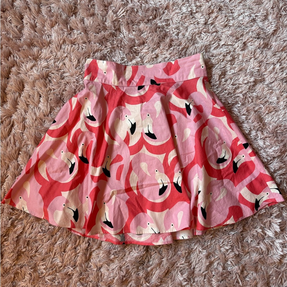 Retrolicious Modcloth Pink Flamingo Print Skater Skirt